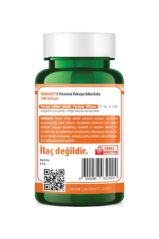 Yurdavit E Vitamini 400 IU 100 Softgel