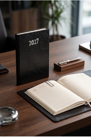 Cilt Bezi Eko 2027 Çizgili Günlük Ajanda 14x20 Hafta Sonları Tek Sayfada Siyah