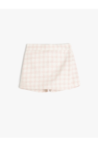 Koton Ekoseli Beli Lastikli Kruvaze Şort Etek Pembe Ekose 5smg40030aw Pembe Ekoseli Pembe