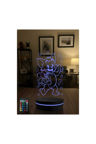 Tom Ve Jerry 3d Led Gece Lambası Kumandalı Rgb Dekoratif Masa Lambası Çocuk Odası Işıklı Lamba Çok Renkli