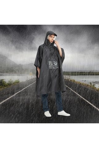 Tomshoo Çok Fonksiyonlu Hafif Su Geçirmez Kapşonlu Yağmur Panço Siyah