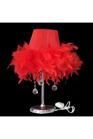 Kırmızı Tüylü Taşlı Abajur Kırmızı