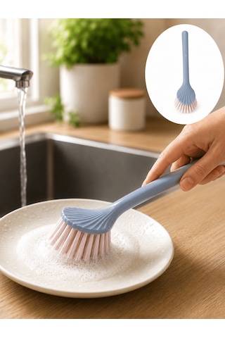 Beylini Tezgah Üstü Silikon Uçlu Bulaşık Yıkama Fırçası Çizdirmez Lavabo Tezgah Üstü Tabak Bardak Banyo Fırça Gri