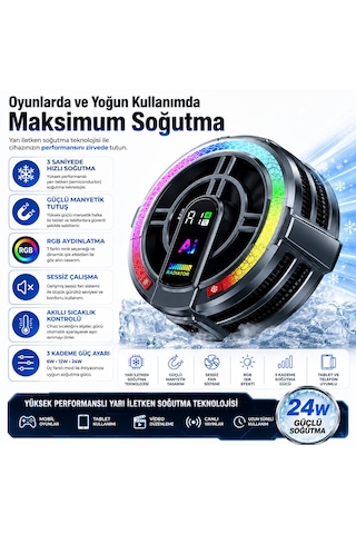 Th06 Pro Manyetik Tablet Ve Telefon Soğutucu Fan 24w Yarı İletken Rgb Soğutma Sistemi Akıllı Sıcaklık Kontrolü
