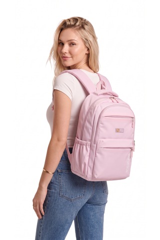 Esvelans Unisex Geniş İç Hacimli Çok Bölmeli Günlük Ve Okul Sırt Çantası Açık Pembe
