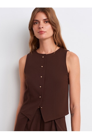 Dilvin 50528 Pens Detaylı Yelek-kahve Kahve