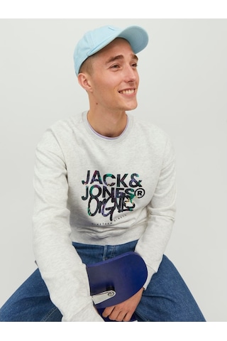 Jack & Jones Jack&jones Sıfır Yaka Beyaz Erkek Sweatshirt 12242366 001