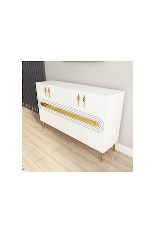 Karsu 120 Cm Konsol, Tv Ünitesi, Çok Amaçlı Dolap Beyaz-altın Beyaz-altın