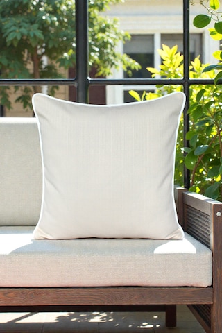 Kırlent Kılıfı 45x45 Su Geçirmez Outdoor Keten Beyaz Biyeli Tekne Bahçe Balkon Krem