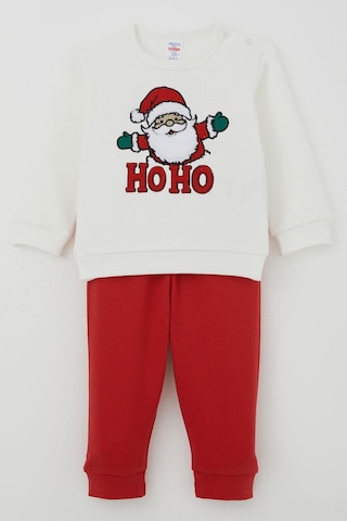 Breeze Erkek Bebek Pijama Takımı Omuzdan Patlı Peluş Sakallı Hoho Noel Baba 4 Ay-1 Yaş, Ekru Ekru