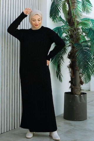 Brc2440siyah-bisiklet Yaka Örme Triko Elbise Siyah