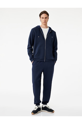 Koton Uzun Kollu Fermuarlı Cep Detaylı Kapüşonlu Oversize Spor Sweatshirt Lacivert 6wam70023nk Lacivert
