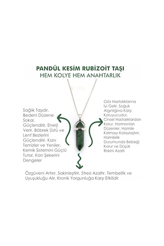 Mystic Energy Doğaltaş Rubizoit(Anyolit) Hem Kolye Hem  Anahtarlık Mavi