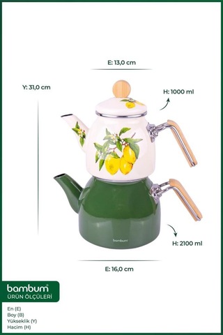Bambum Unique - Bambu Kulplu Emaye Çaydanlık Takımı Limon