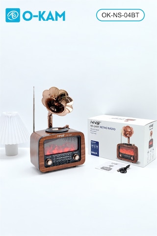 O-kam Ok-ns-04bt Bluetooth Gramofon Şömine Efektli Radyo
