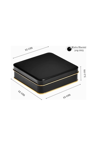 Kare Siyah Yarı Mat İçi Gold Laklı Metal Kutu Gıdaya Uygun Teneke Ambalaj 1 Adet