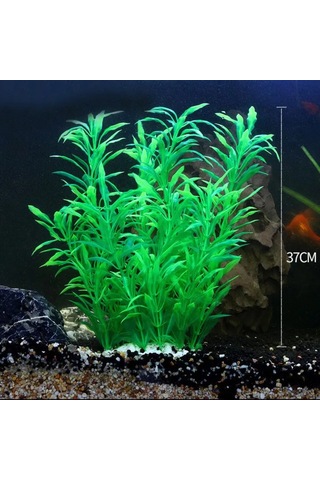 Yunboo Akvaryum Dekorasyonu Yumuşak Plastik Deniz Bitkisi - Renk Kaybı Olmayan Suyu Kirlenmez - 37cm Yeşil Su Bitkisi
