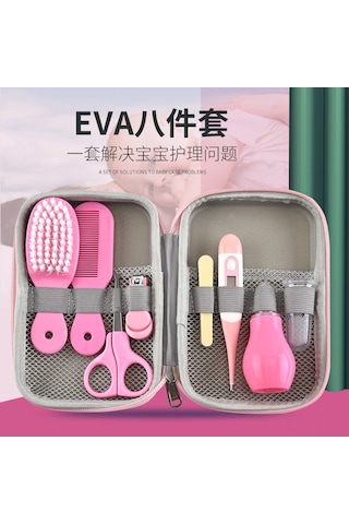 Bebek Bakım Eva Çantası Sekiz Parça Set Bebek Burun Aspiratörü Tırnak Makası Çizgi Film Seti Günlük Temizlik Malzemeleri Bakım Çantası Tip A Sarı
