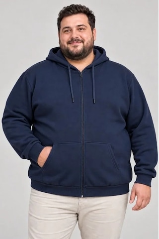 Zennamoda Erkek Battal Büyük Beden Üç İplik İçi Şardonlu Kapüşonlu Tam Fermuarlı Kışlık Sweatshirt - Lacivert