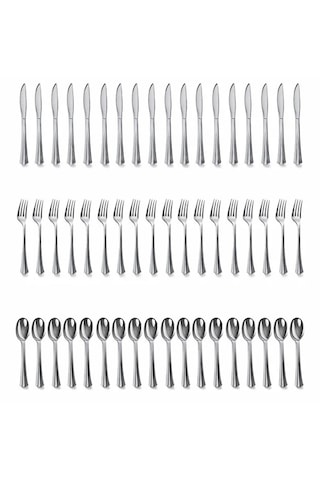 Metal Görünümlü Plastik Çatal Bıçak Kaşık Set 54 Parça Gümüş