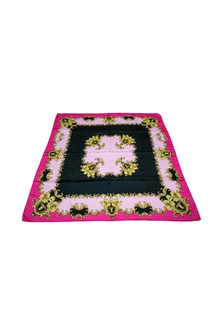 Tikitonki Otantik Desenli Kare Kesim Saten Pembe Eşarp Pembe Pembe