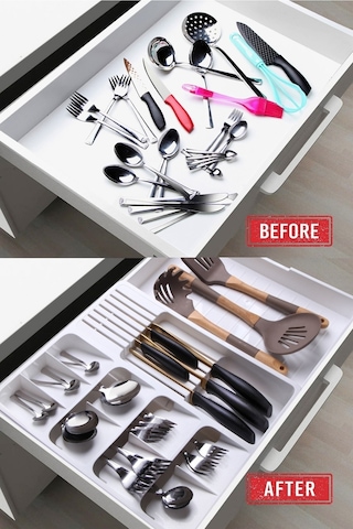 Nandy Home Maxi Ayarlanabilir Kayar Kızaklı Çekmece Içi Bıçaklık & Kaşıklık Beyaz