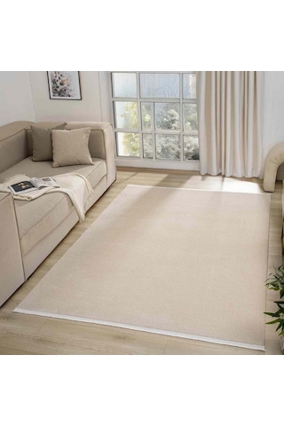 Bej Kabartmalı Soyut Modern Halı - Mk0556bjl