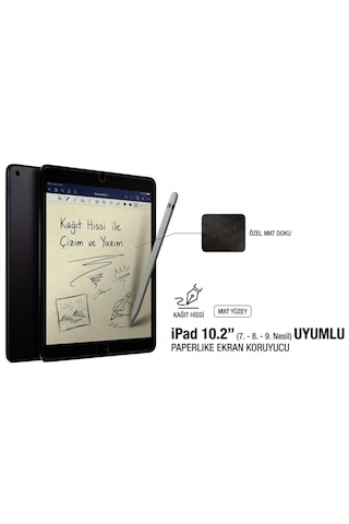 Apple iPad 10.2" 7. 8. Ve 9. Nesil Uyumlu Paperlike Mat Ekran Koruyucu Kağıt Hissi Veren Özel Yüzey