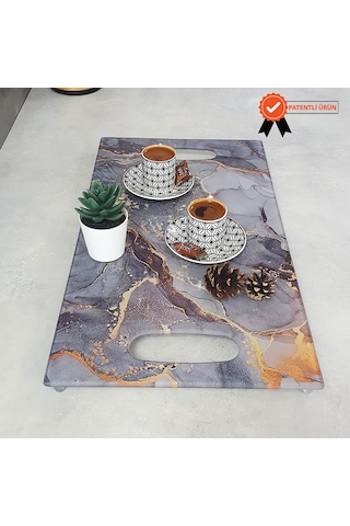 Decorita Cam Tepsi Gold Mermer Desen 29Cm X 52Cm