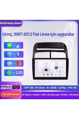 Otolas 1999-2010 Peugeot 206 Için 8+128gb, 10 Inç Carplay Destekli, Kameralı Multimedya Navigasyon Ekran Sistemi 10"
