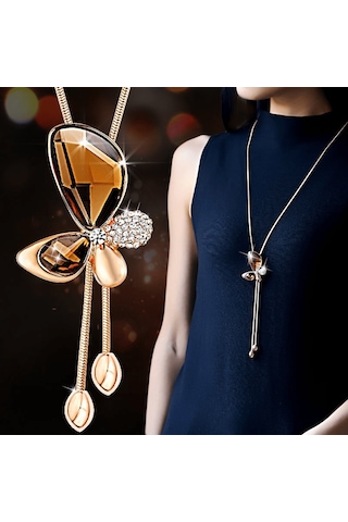 Tcherchi Sarı Kelebek Şekli Parlak Kolye Altın