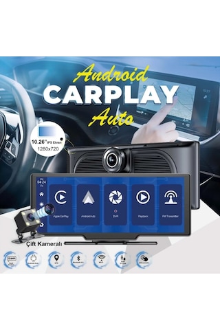 Pars H18c Carplay Apple Android Uyumlu 10.2 İnç Büyük Ekran Tak Çalıştır 4k Ön/arka Çift Kameralı 10.2"