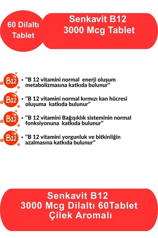 Senkavit B12 3000 Mcg Dil Altı Sublıngual 60 Tablet Çilek Aroma