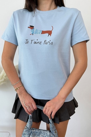 Giysa Kadın Bisiklet Yaka Köpek Baskılı T-shirt Mavi - 26y 2222