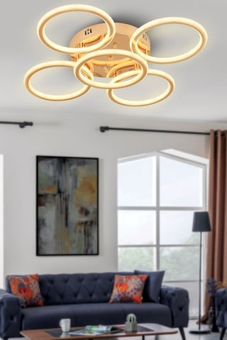 Eksen Gold 4+1 Kumandalı Ve Dimerli Beyaz, Sarı, Gün Işığı Ledli Plafonyer Avize Sb-ld-507 Gold