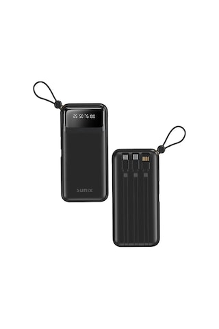 Sunix Pb 120 10.000 Mah Dijital Göstergeli Kendinden Kablolu Powerbank Siyah