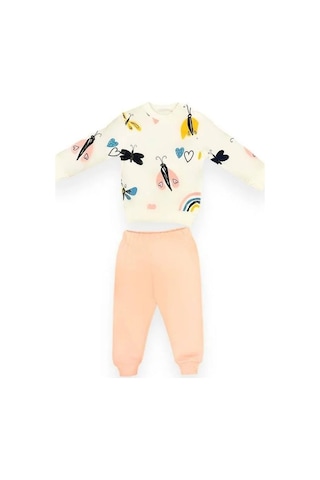 Cantoy Kız Bebek Kelebek Desenli Pamuklu Eşofman Takım-15110 Pudra