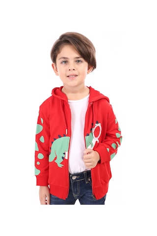 Toontoy Erkek Çocuk Baskılı Hırka Kırmızı
