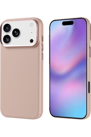 Apple Uyumlu iPhone 17 Pro Max Kılıf M-safe Şarj Özellikli Karbon Fiber Görünümlü Mkst Nekst Kapak - Bej Bej