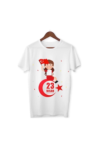 Alpşan Ticaret 23 Nisan Tişörtleri 23 Nisan T-shirt Beyaz Çocuk Yetişkin Tişört Unisex T-shirt Çocuk Bayramı 61 Beyaz