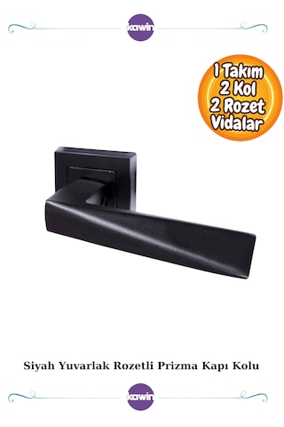 Mat Siyah Prizma Kare Rozetli Oda Kapı Kolu Seti 1 Takım 2 Adet Arkalı/önlü