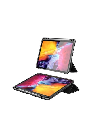 Apple Uyumlu iPad Pro 12.9 2022 M2 Çip Premium Deri Görünümlü Kalemlikli Standlı Silikon Kılıf Lux Kılıf