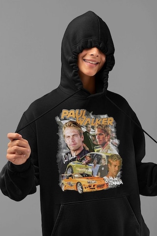 Sevbano Hızlı Ve Öfkeli Paul Walker Baskılı Unisex Oversize Film Hoodie Siyah