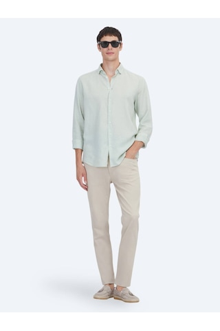Kip Mint Düz Regular Fit Uzun Dokuma Casual Pamuk Karışımlı Gömlek