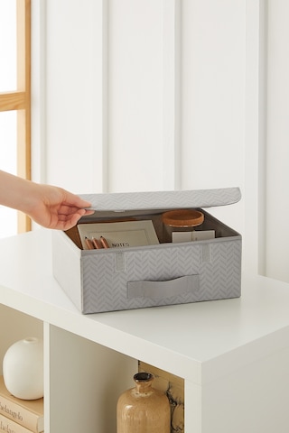 Ocean Home Textile 2'li Gri Balıksırtı Kapaklı Kutu Set 30 x 23 x 11 cm