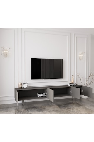 Capella Gri Mdf Country 5 Kapak Ahşap Ayaklı 200 Cm Tv Ünitesi