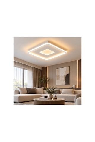 Beyaz 40x40cm İç İçe Kare 6500k Soğuk Beyaz Led Avize