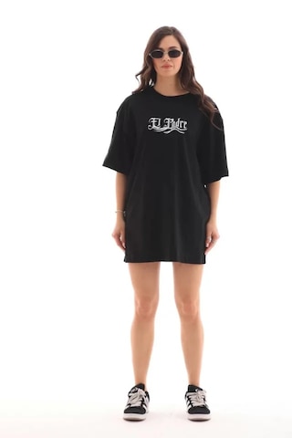 Modi Unisex Bisiklet Yaka Baskılı Oversize T-shirt - Siyah - Mymg112561
