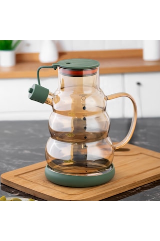 Porsima 3617 Kapaklı Borosilikat Cam Yağlık Sirkelik Yağdanlık 1000ml Yeşil Yeşil