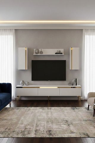 Tvr1898bg - Anka Tvr180 Tv Ünitesi Takım , Tv Sehpası Beyaz-gold 180cm